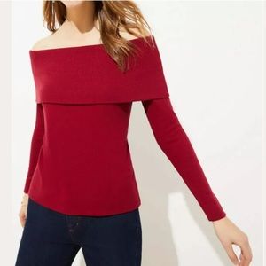 LOFT Ribbed Off The Shoulder top Fresh Merlot